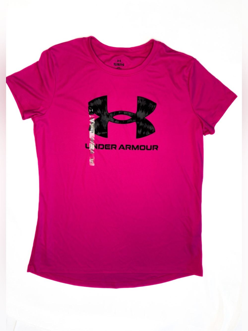 Under Armour Women's Bright Pink Crew Neck Short Sleeve Tee with Black Logo